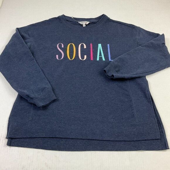 Widlfox Womens Social Sweatshirt Blue Long Sleeve Side Slits Pullover Size XS - Picture 2 of 12